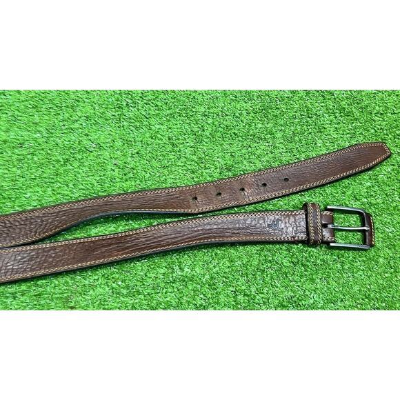 H.S. Trask Brown Genuine American Bison Leather Men's Belt Size 44 EUC Gallatin - Picture 4 of 9